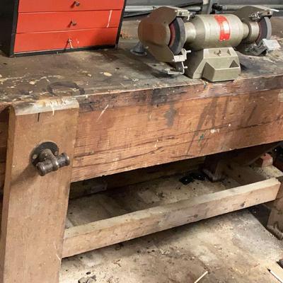 Heavy-Duty 76" Wooden Workbench with Built-In Vise