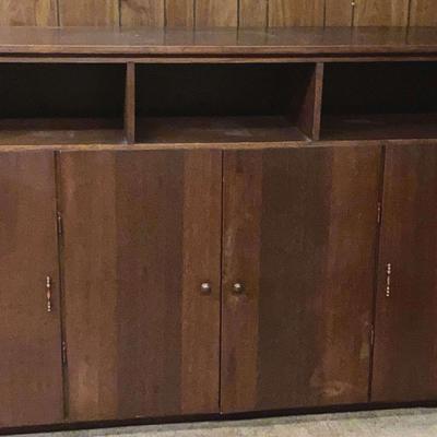 Large Dark Wood Cabinet with Open Shelves & Storage