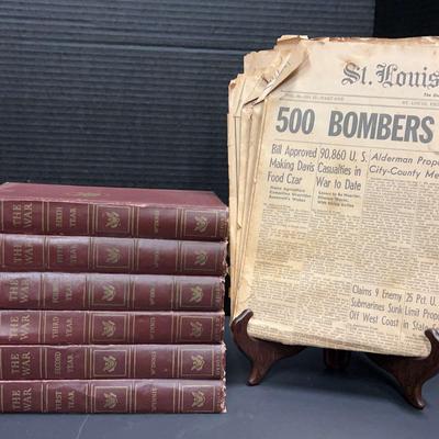 WWII “The War” Oxford Book Set (Years 1–6) by McInnis & 1943 St. Louis Globe Newspaper