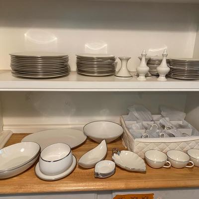 Elegant White China Dinnerware Service with Serving Pieces