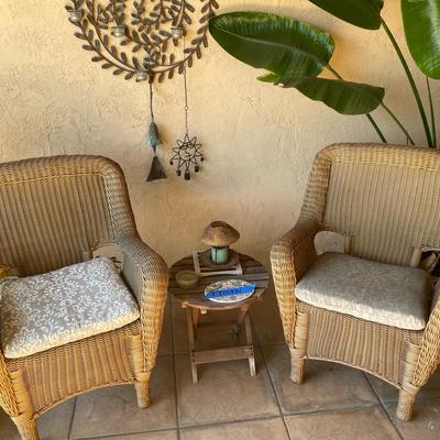 Yard Decor plus Wicker Patio Chairs with Cushions and Accent Table *NO PLANTS INCLUDED*