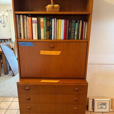 Vintage Mid-Century Teak Bookshelf Secretary Cabinet with Books MCM

