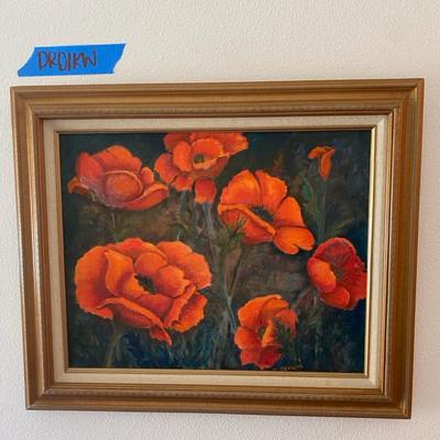 Framed Original Poppies Painting with Wood Frame