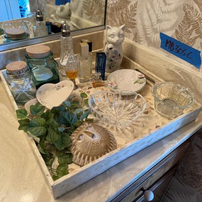 Vanity Décor Assortment with Glass and Perfume Jars and Trinket Dishes
