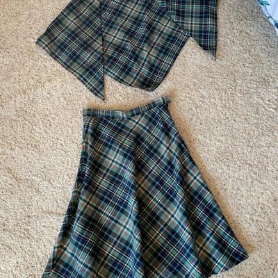 Vintage Tartan Plaid Wool Skirt and Shawl Set