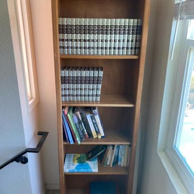 Pair Of Vintage Bookshelves With Books! Oak 5-Shelf Bookcase with World Book Encyclopedia Set