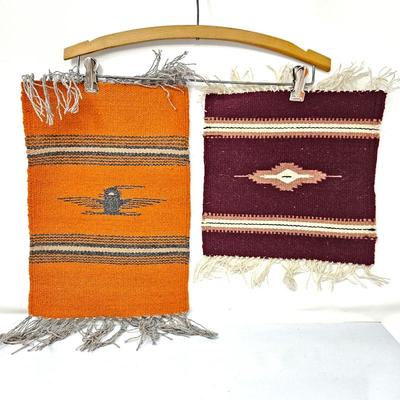 Lot #10 - Vtg Chimayo Thunderbird Navajo Handwoven Wool Tapestries Wall Hangings - Rug Folk Art