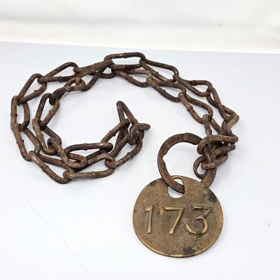 Antique Miner's Identification Tag on Chain - Industrial Memorabilia
