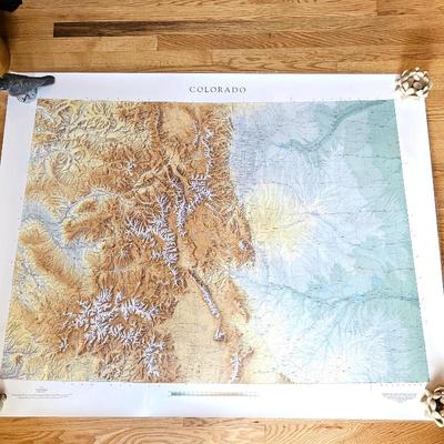  Large Laminated Topographic Map of Colorado, measuring approximately 54 inches by 43 inches,