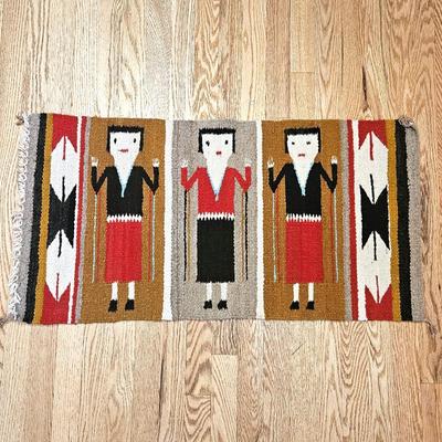 Wool Hand Loomed Handwoven Navajo Yei rug or wall hanging - 18" x 36"
