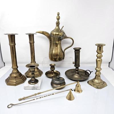 - Vintage Brass Decorative Items- Various Candle Sticks, Teapot and more