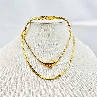  Monet Vintage Necklace paired with 18" Gold Plated Chain and Gold-Tone Braided Bracelet