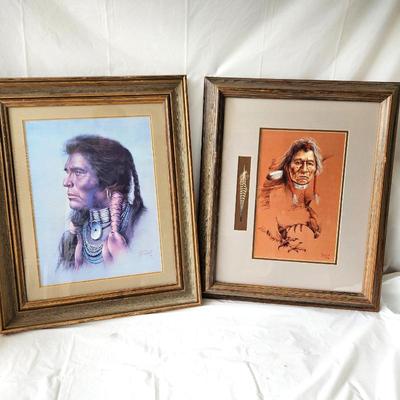 Set of Two Framed Art Pieces Of Native American Men