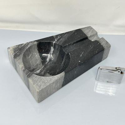 Vintage Marble Ashtray (Cigar size) and Ronson Adonis Vintage Lighter