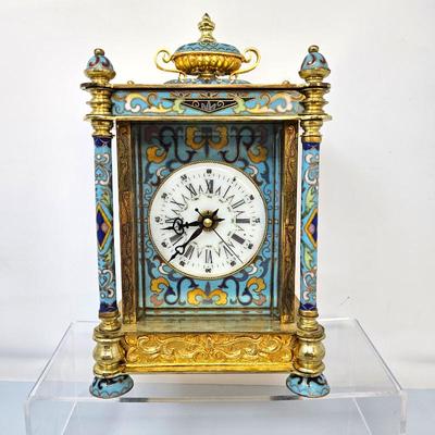  Modern Reproduction of a French-style Cloisonné Enamel Carriage or Mantel Clock - Very Heavy!