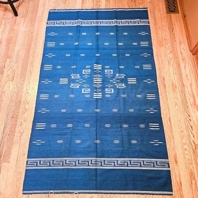  Native American Pueblo Handwoven Rug with Hand Knotted Fringe - Greek Key and Geometric Shapes