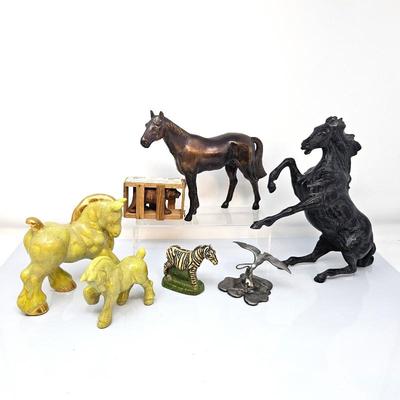 Animal Figurine Lot - Horses, Bear, Bird, & Zebra