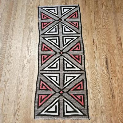  Vintage Hand Woven Navajo Wool Rug "Eye Dazzler" Pattern 21" x 54" - See Photos for description
