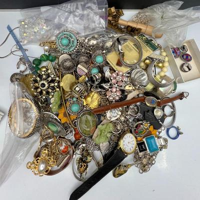 Lot #191 - Lot of Assorted Vintage Jewelry: Wearable pieces and Jewelry Making Accessories