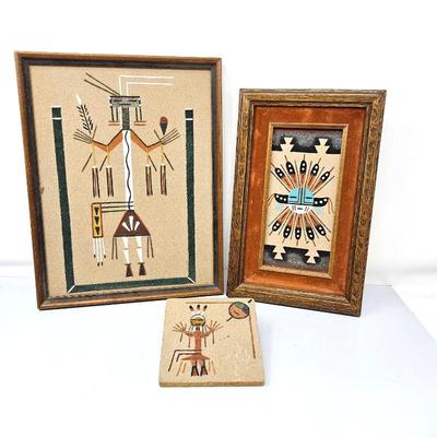 Lot #11 - Lot of Native American Navajo Sand Paintings "Holy Man" by Begay & "Sunshield" Signed by Artist