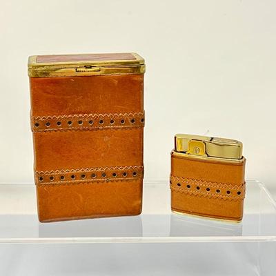 Vintage 1940s Princess Gardner Leather Matchbox/Cigarette Box and Lighter Set