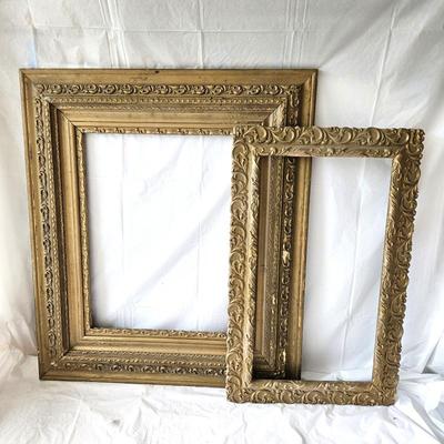  Set of Two Antique Wood Carved Ornate Picture Frames both Gilded