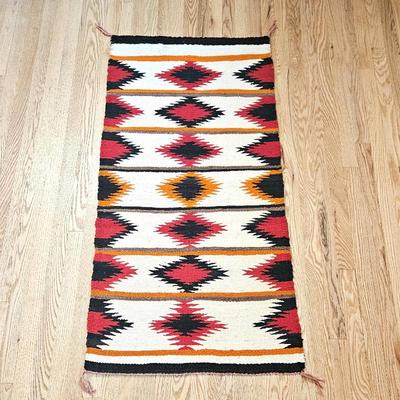 Handspun Wool Rug of Zapotec origin from Oaxaca, Mexico, Vibrant Colors in a Diamond Pattern