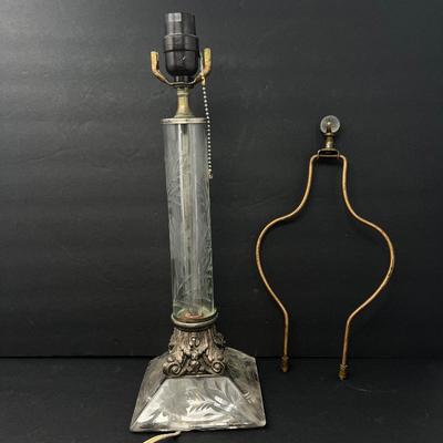 - Stunning Vintage 28' tall Clear Glass Table Lamp with Floral Etching