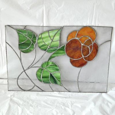  Stained Glass Panel with Flower - 17.5" x 11.5"