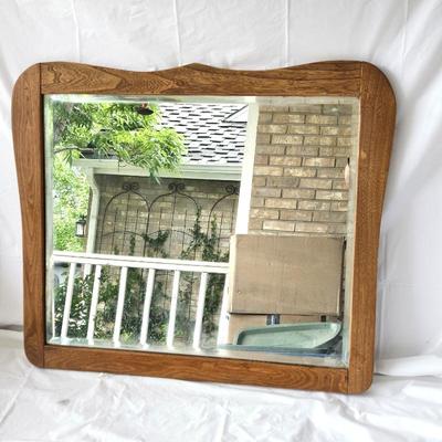 Beautiful Antique Beveled Mirror Framed in Antique Oak - Ready to Hang