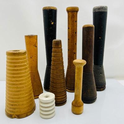  Lot of Antique Wooden Bobbin, Spools and Spindles