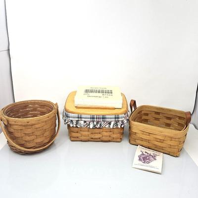 Set of Three Baskets - Two Longaberger Baskets 1990s and One Royce Craft Basket