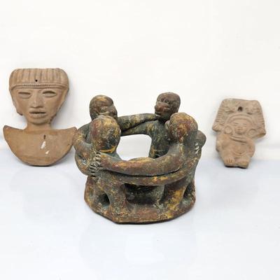 Lot #7 - Mayan Circle of Friends Candle Holder plus Mayan Clay Wall Hangings