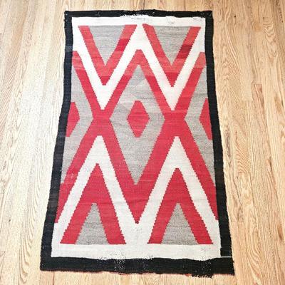  Handwoven Wool Navajo Rug from the early to mid-20th century - Repairs Seen
