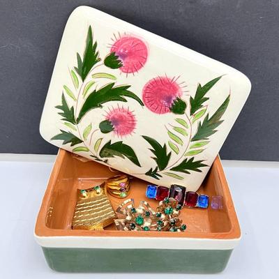Lot #193 -Vintage Jewelry Lot with Decorative Dish and Lid