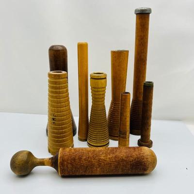 Lot of Antique Wooden Bobbin, Spools and Spindles