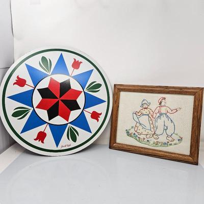  Dutch Lot! Pennsylvania Dutch hex sign by Jacob Zook Plus Hand Made Needlepoint of Dutch Children (Hansel & Gretel)?