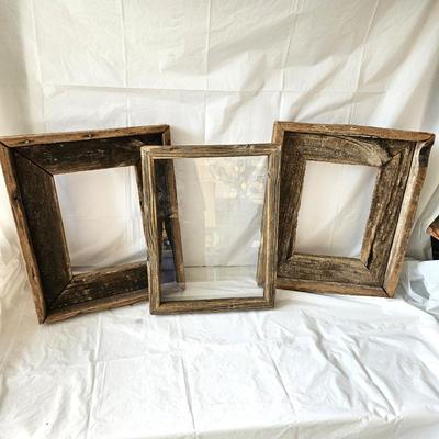  Lot of Three Old Barn Wood Rustic Picture Frames - One with Glass