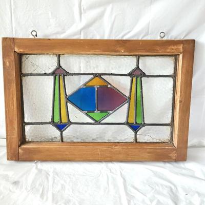 Stained Glass in an Old Wood Frame 22" x 15" Ready to Hang