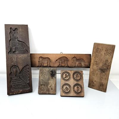  Six Piece Antique Wood springerle or Cookie Molds for Kitchen Decor