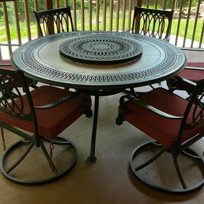 Tile Top Round Patio Table & 6 Swivel Chairs