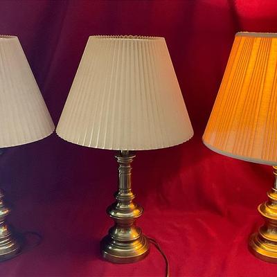 Three Heavy Brass Table Lamps 26” H