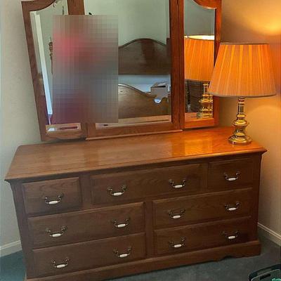 Nathan Hale Oak Long Dresser And Mirror
