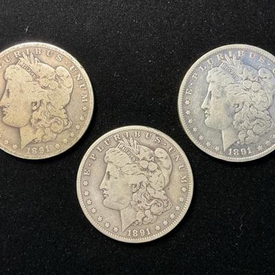 1891-P, 1891-O, 1891-S Morgan Silver Dollars (MMC139)