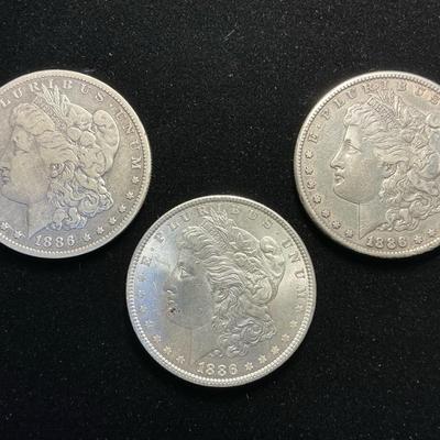 1886-P, 1886-O, 1886-S Morgan Silver Dollars (MMC129)