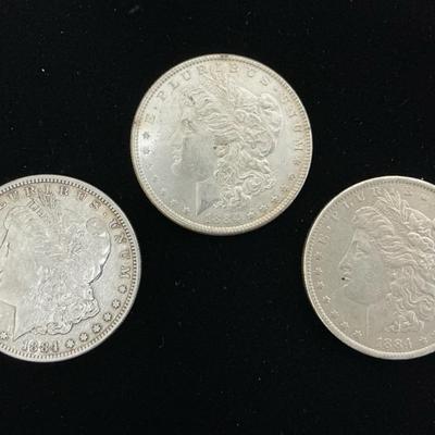 1884-P, 1884-O, 1884-S Morgan Silver Dollars (MMC127)