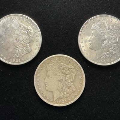1921-P, 1921-D, 1921-S Morgan Silver Dollars (MMC166)