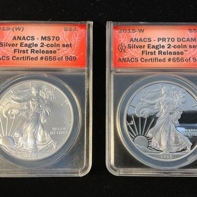 2015 American Silver Eagle 2-Coin First Release Set (MS-70, PR-70) (MMC109)