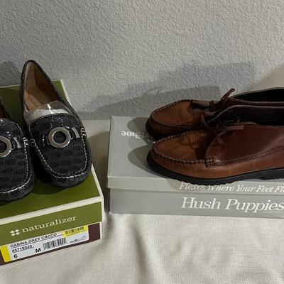 2 Pairs New Size 6 Shoes – Naturalizer Loafers & Hush Puppies Leather Lace-Ups