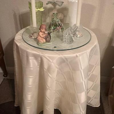 Charming Corner Table with Figurines and Candlelight Ac